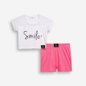 Σετ βαμβακ. σορτς λευκό-ροζ smile- Funky-Kids