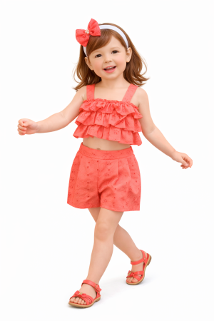 Σετ σορτς κοραλί κιπούρ βαμβακερό Sweet Baby