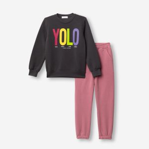 Σετ φόρμα YOLO-γκρι-ροζ- Funky-Kids